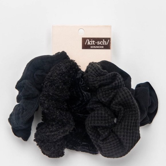 KITSCH Assorted Textured Scrunchie Set 5pc - Black - Picture 2 of 5